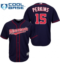 Men's Majestic Minnesota Twins #15 Glen Perkins Replica Navy Blue Alternate Road Cool Base MLB Jersey
