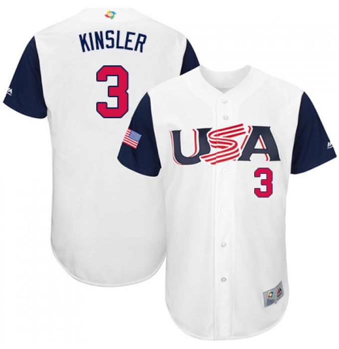 Men's USA Baseball Majestic #3 Ian Kinsler White 2017 World Baseball Classic Authentic Team Jersey