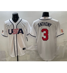 Men's USA Baseball #3 Roman Anthony White 2026 World Baseball Classic Home Stadium Stitched Jersey