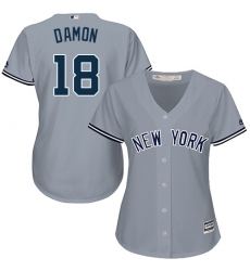 Women's Majestic New York Yankees #18 Johnny Damon Replica Grey Road MLB Jersey