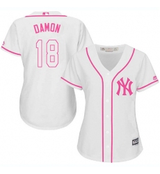 Women's Majestic New York Yankees #18 Johnny Damon Replica White Fashion Cool Base MLB Jersey
