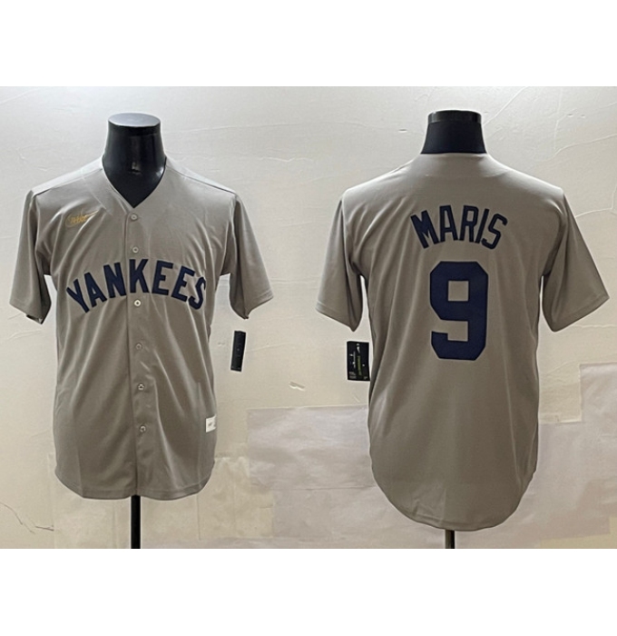 Men's New York Yankees #9 Roger Maris Gray Cool Base Stitched Baseball Jersey