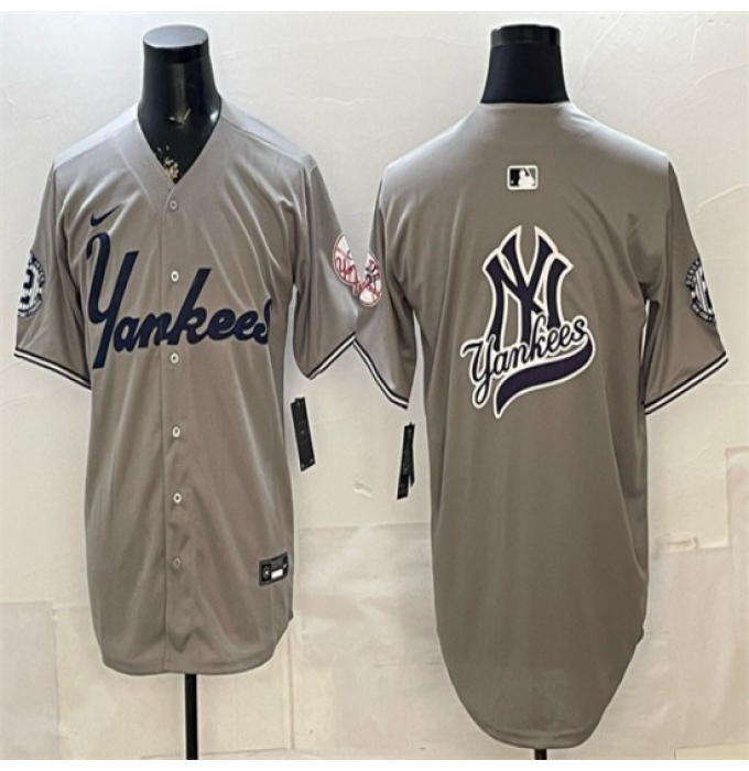 Men's New York Yankees Team Big Logo Grey With Patch Limited Stitched Baseball Jersey