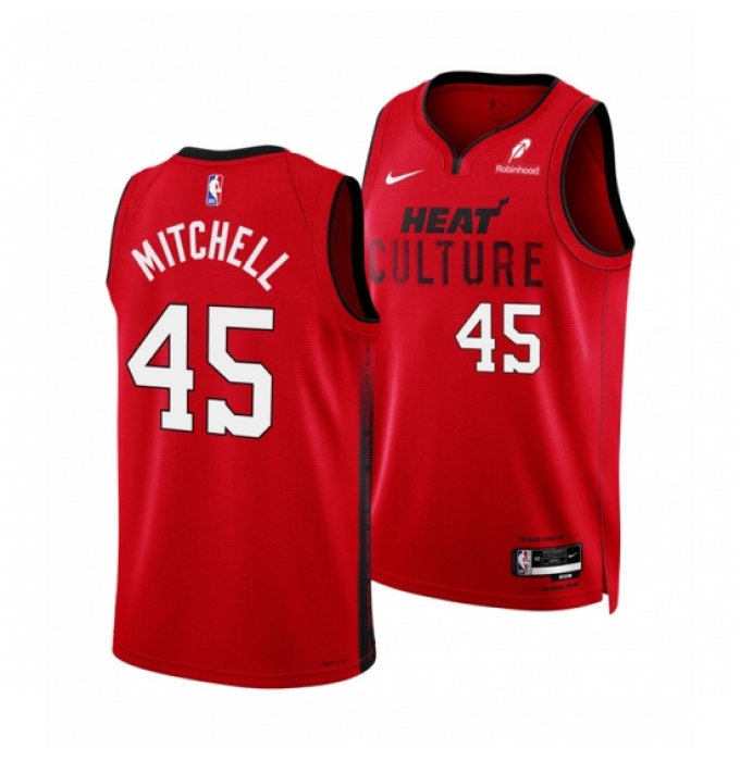 Men's Miami Heat #45 Davion Mitchell Red 2025 City Edition Stitched Basketball Jersey