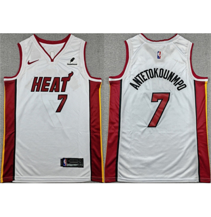 Men's Miami Heat #7 Giannis Antetokounmpo White 2026 Association Edition Swingman Stitched Basketball Jersey