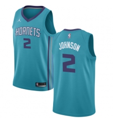 Men's Nike Jordan Charlotte Hornets #2 Larry Johnson Authentic Teal NBA Jersey - Icon Edition