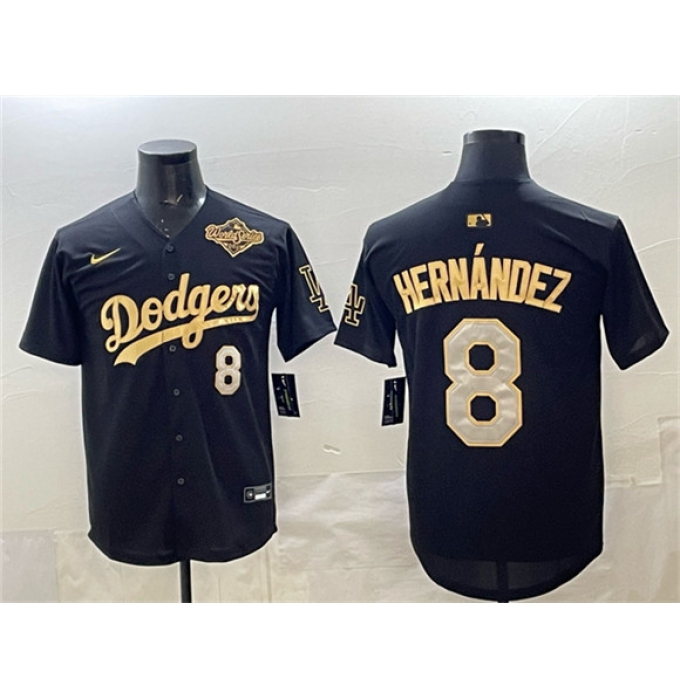 Men's Los Angeles Dodgers #8 Enrique Hernández Black Gold 2025 World Series Limited Stitched Baseball Jersey