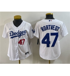 Women's Los Angeles Dodgers #47 Ben Rortvedt White Cool Base Stitched Baseball Jersey(Run Small)