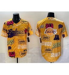 Men's Los Angeles Lakers Team Big Logo Yellow Limited Stitched Baseball Jersey
