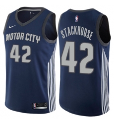 Men's Nike Detroit Pistons #42 Jerry Stackhouse Swingman Navy Blue NBA Jersey - City Edition