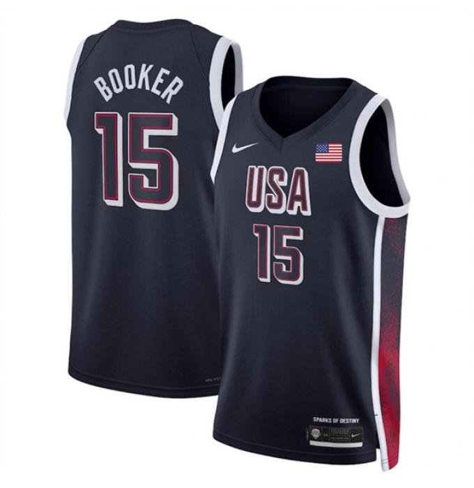 Men's USA Basketball #15 Devin Booker Navy 2024 Swingman Stitched Jersey