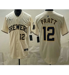 Men's Milwaukee Brewers #12 Cooper Pratt Cream Stitched Jersey