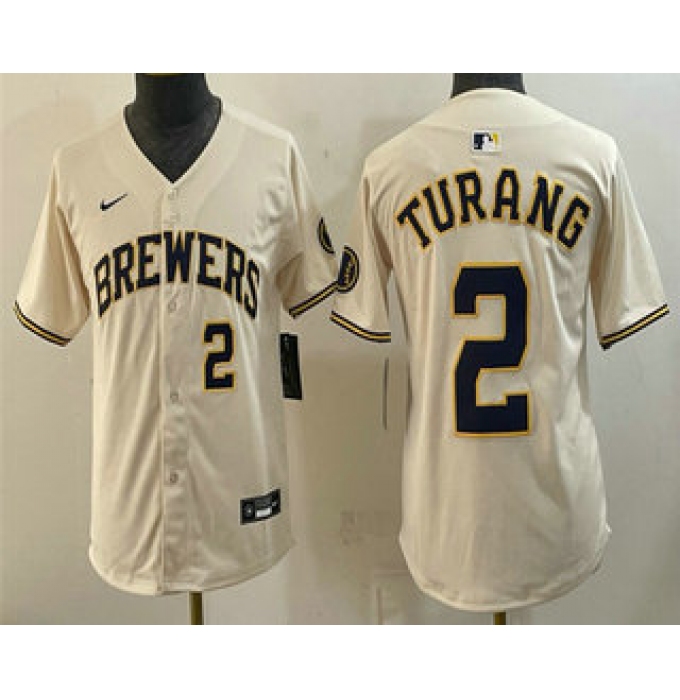 Youth Milwaukee Brewers #2 Brice Turang Cream Limited Stitched Jersey