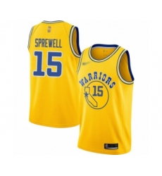 Men's Golden State Warriors #15 Latrell Sprewell Authentic Gold Hardwood Classics Basketball Jersey