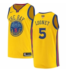 Men's Nike Golden State Warriors #5 Kevon Looney Authentic Gold 2018 NBA Finals Bound NBA Jersey - City Edition