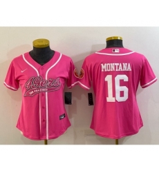 Women's San Francisco 49ers #16 Joe Montana Pink With Patch Cool Base Stitched Baseball Jersey