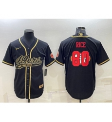 Men's San Francisco 49ers #80 Jerry Rice Black Gold Team Big Logo With Patch Cool Base Stitched Baseball Jersey
