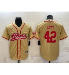 Men's San Francisco 49ers #42 Ronnie Lott Gold With Patch Cool Base Stitched Baseball Jersey