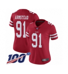 Women's San Francisco 49ers #91 Arik Armstead Red Team Color Vapor Untouchable Limited Player 100th Season Football Jersey