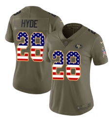 Women's Nike San Francisco 49ers #28 Carlos Hyde Limited Olive/USA Flag 2017 Salute to Service NFL Jersey