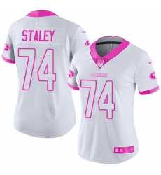 Women's Nike San Francisco 49ers #74 Joe Staley Limited White/Pink Rush Fashion NFL Jersey
