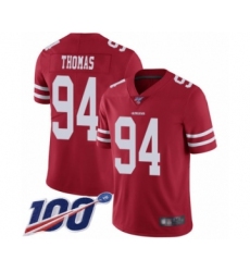 Men's San Francisco 49ers #94 Solomon Thomas Red Team Color Vapor Untouchable Limited Player 100th Season Football Jersey