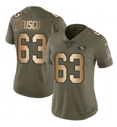 Women's Nike San Francisco 49ers #63 Brandon Fusco Limited Olive/Gold 2017 Salute to Service NFL Jersey