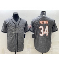 Men's Chicago Bears #34 Walter Payton Gray With Patch Cool Base Stitched Baseball Jersey