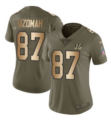Women's Nike Cincinnati Bengals #87 C.J. Uzomah Limited Olive/Gold 2017 Salute to Service NFL Jersey