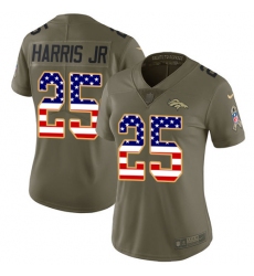 Women's Nike Denver Broncos #25 Chris Harris Jr Limited Olive/USA Flag 2017 Salute to Service NFL Jersey