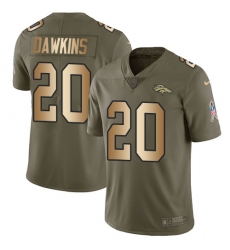 Men's Nike Denver Broncos #20 Brian Dawkins Limited Olive/Gold 2017 Salute to Service NFL Jersey