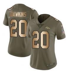 Women's Nike Denver Broncos #20 Brian Dawkins Limited Olive/Gold 2017 Salute to Service NFL Jersey