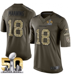 Men's Nike Denver Broncos #18 Peyton Manning Elite Green Salute to Service Super Bowl 50 Bound NFL Jersey