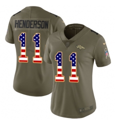 Women's Nike Denver Broncos #11 Carlos Henderson Limited Olive/USA Flag 2017 Salute to Service NFL Jersey
