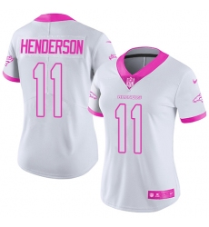 Women's Nike Denver Broncos #11 Carlos Henderson Limited White/Pink Rush Fashion NFL Jersey