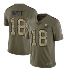 Youth Nike Cleveland Browns #18 Kenny Britt Limited Olive/Camo 2017 Salute to Service NFL Jersey
