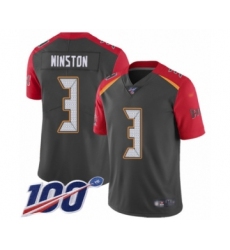 Men's Tampa Bay Buccaneers #3 Jameis Winston Limited Gray Inverted Legend 100th Season Football Jersey