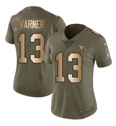 Women's Nike Arizona Cardinals #13 Kurt Warner Limited Olive/Gold 2017 Salute to Service NFL Jersey
