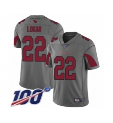 Men's Arizona Cardinals #22 T. J. Logan Limited Silver Inverted Legend 100th Season Football Jersey
