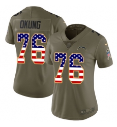 Women's Nike Los Angeles Chargers #76 Russell Okung Limited Olive/USA Flag 2017 Salute to Service NFL Jersey