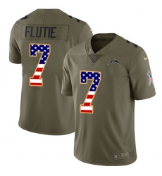 Youth Nike Los Angeles Chargers #7 Doug Flutie Limited Olive/USA Flag 2017 Salute to Service NFL Jersey