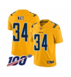 Men's Los Angeles Chargers #34 Derek Watt Limited Gold Inverted Legend 100th Season Football Jersey