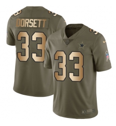 Youth Nike Dallas Cowboys #33 Tony Dorsett Limited Olive/Gold 2017 Salute to Service NFL Jersey