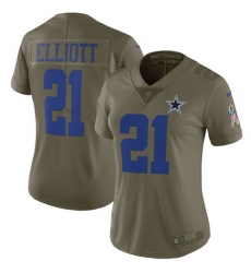 Women's Nike Dallas Cowboys #21 Ezekiel Elliott Limited Olive 2017 Salute to Service NFL Jersey