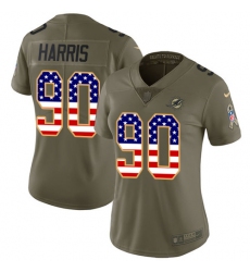 Women's Nike Miami Dolphins #90 Charles Harris Limited Olive/Gold 2017 Salute to Service NFL Jersey
