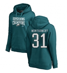 Women's Nike Philadelphia Eagles #31 Wilbert Montgomery Green Super Bowl LII Champions Pullover Hoodie