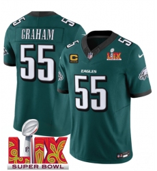 Men's Philadelphia Eagles #55 Brandon Graham Green 2025 Super Bowl LIX And 4-Star C Gold New F.U.S.E. Vapor Limited Football Stitched Jersey