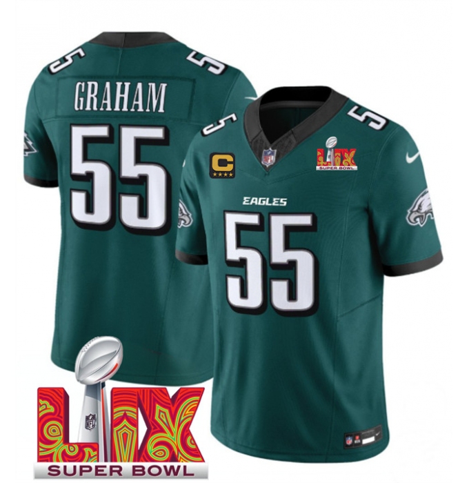 Men's Philadelphia Eagles #55 Brandon Graham Green 2025 Super Bowl LIX And 4-Star C Gold New F.U.S.E. Vapor Limited Football Stitched Jersey