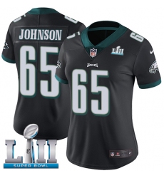Women's Nike Philadelphia Eagles #65 Lane Johnson Black Alternate Vapor Untouchable Limited Player Super Bowl LII NFL Jersey