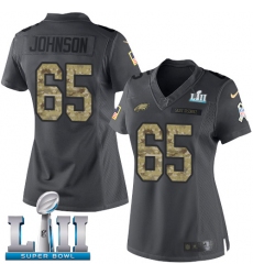 Women's Nike Philadelphia Eagles #65 Lane Johnson Limited Black 2016 Salute to Service Super Bowl LII NFL Jersey